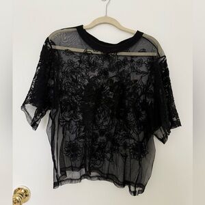 Anthropologie Sheer Black Floral Lace Blouse